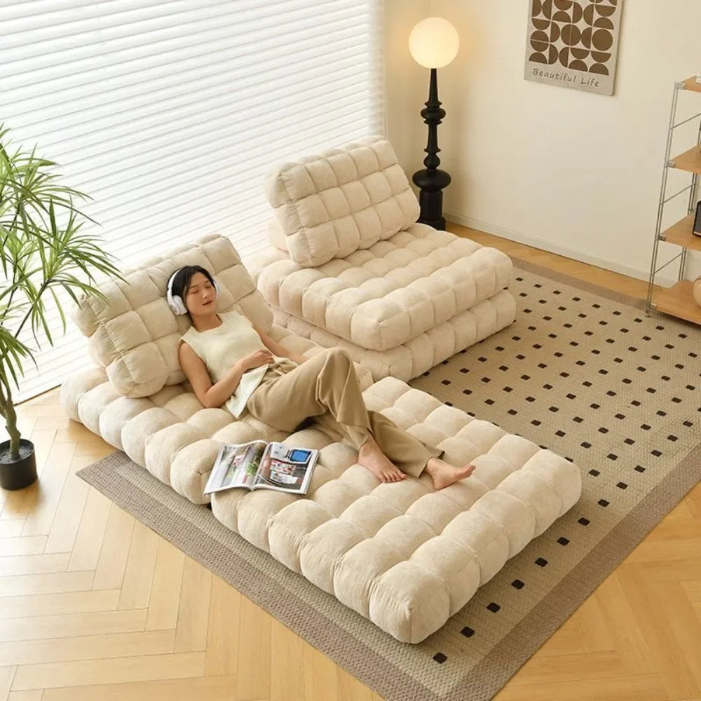 Waffle cake balcony lazy sofa tatami rice fabric single person living room combination square module tofu block sofa furniture