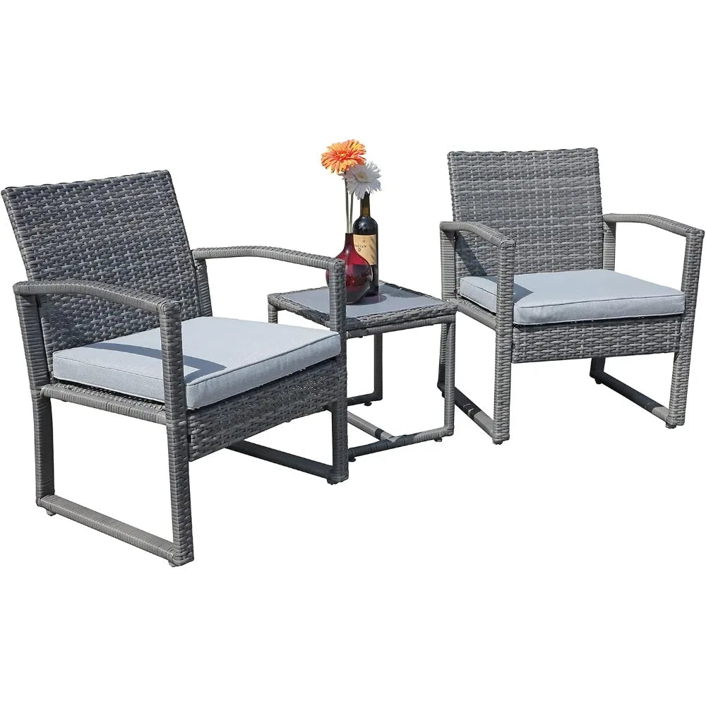 Ensemble de meubles de patio extérieur, 3 pièces, ensemble de bistrot moderne avec table basse, ensemble de meubles de patio extérieur 3 pièces