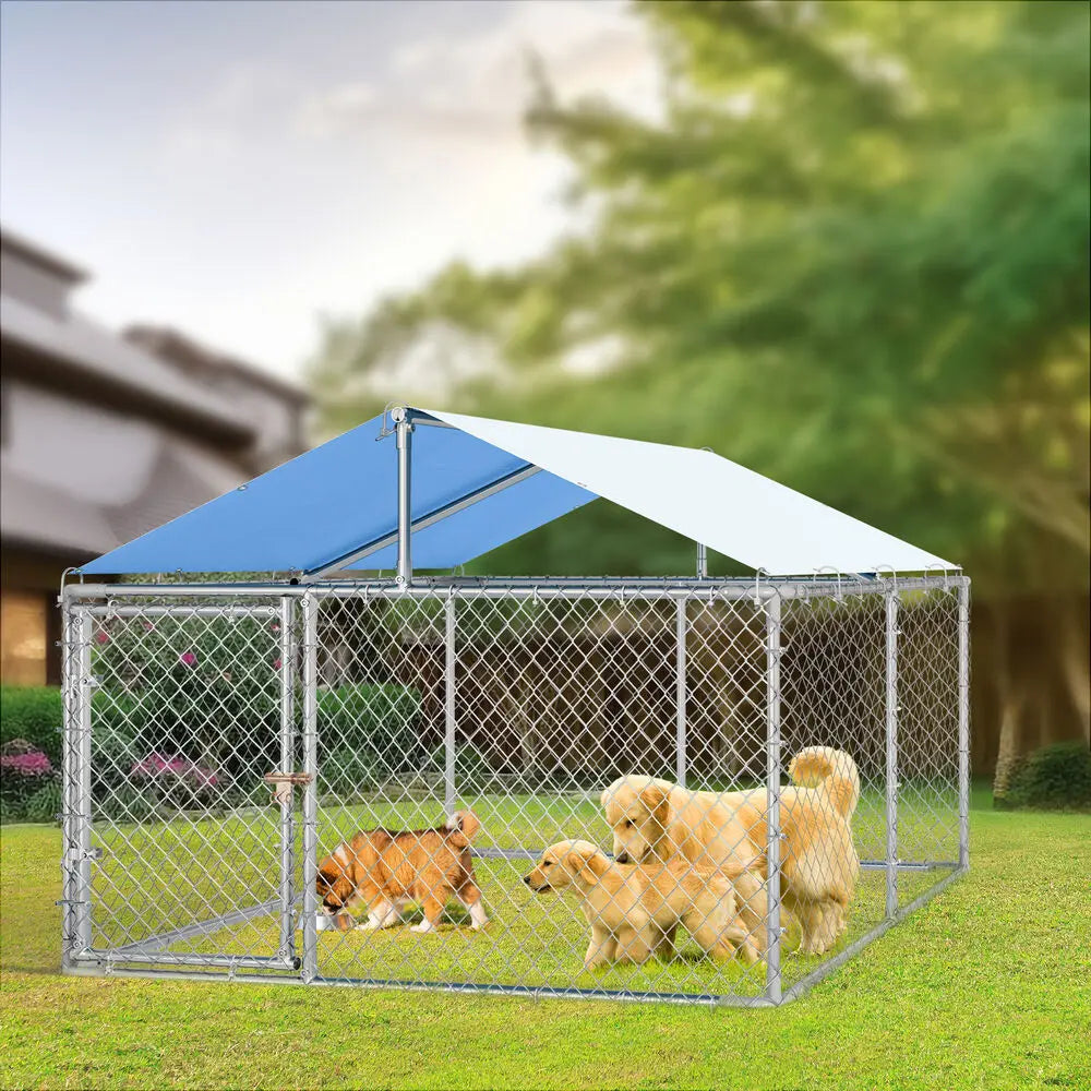 Perrera para perros para exteriores de 90,5 L x 90,5 W x 64,9 H con puerta de metal y corrales para perros con techo