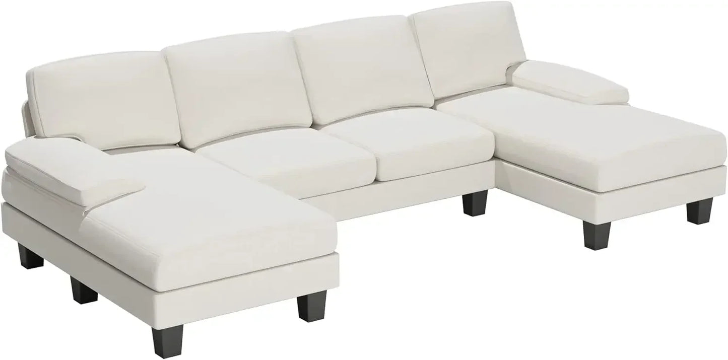 Convertible Sectional Sofa Couch Modern Fabric U-Shaped Living Room Furniture Set 4-Seat Sectional Sleeper Sofa with Double