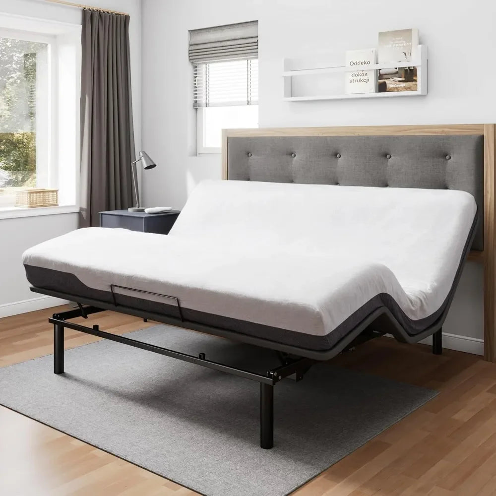 Base de cama ajustable ergonómica tamaño king, control remoto inalámbrico, motor duradero y silencioso, inclinación independiente de la cabeza y los pies