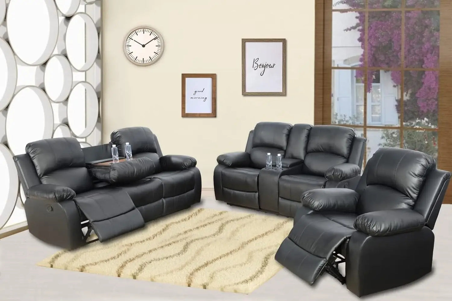 Reclining Sofas Set 3 Pieces Living Room Furniture Sets Leather Recliner Sofa Set Loveseat Chair Furniture Sofa Set