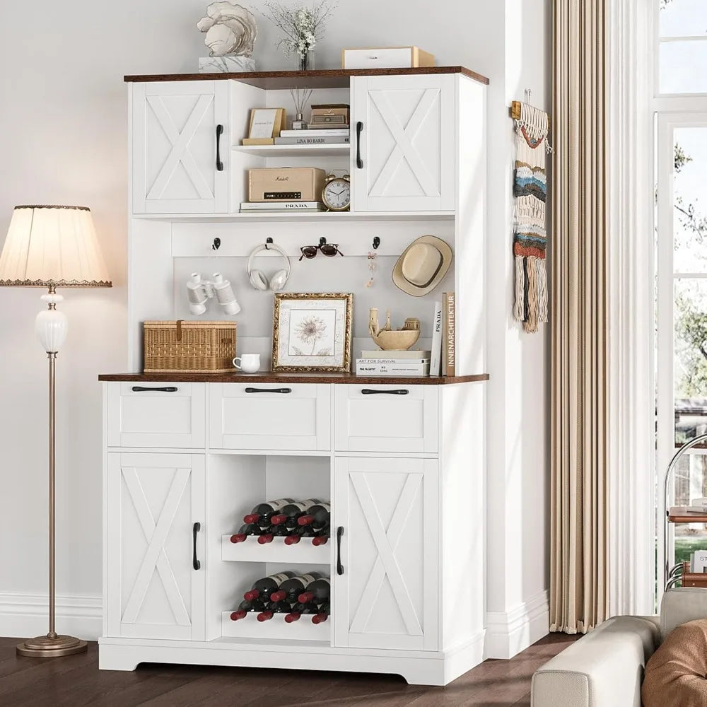 72" Tall Kitchen Pantry Storage Cabinet with Doors & Shelves & 3 Drawers, Farmhouse Kitchen Hutch Cabinet