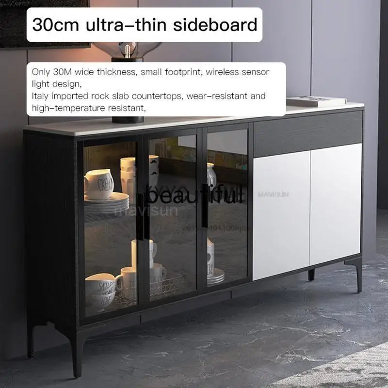 Italian Style Light Luxury Rock Board Sideboard Modern Minimalist Kitchen Storage Cabinet Multifunctional Space-Saving Furniture