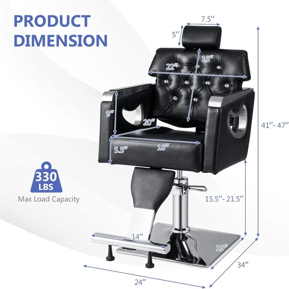 Silla de barbero, bomba hidráulica resistente de altura ajustable, reposacabezas extraíble, estación de maquillaje para tatuajes, barbería en casa