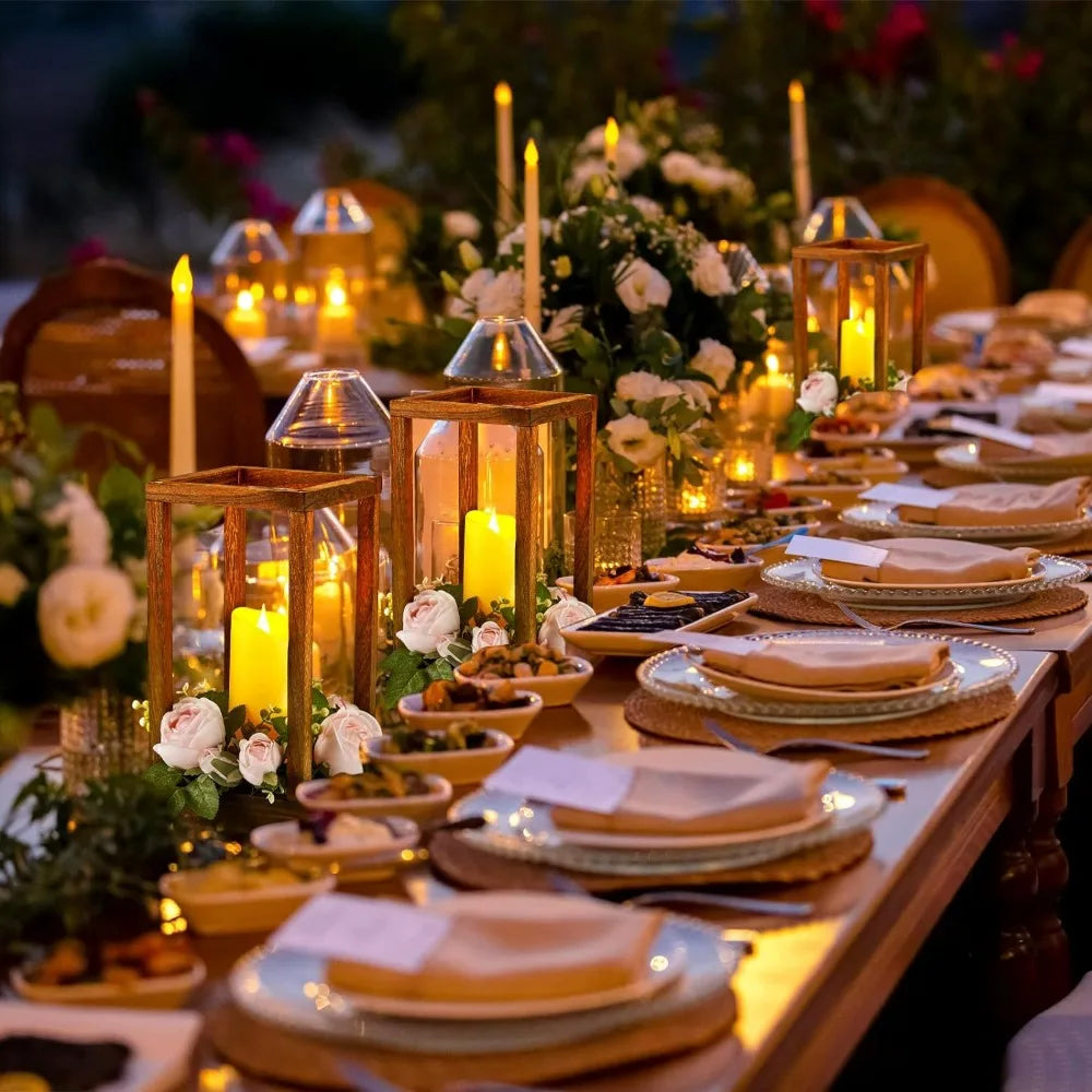 30 piezas de linternas de eucalipto para bodas, centros de mesa, candelabros de madera, velas, rosas para decoraciones de mesa decorativas, regalo de fiesta