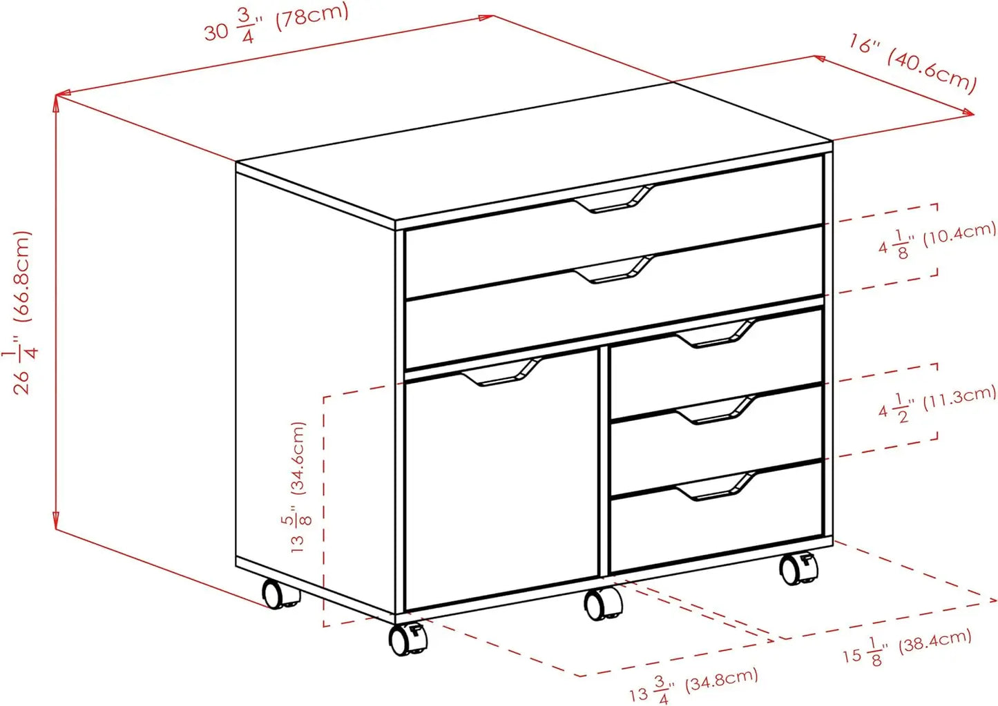 Wood Halifax Cabinet, 2 Large Drawer with 3 Small Drawer, White