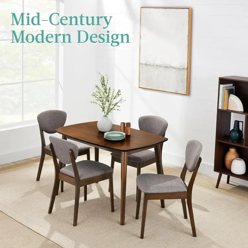 5-Piece Dining Set,Compact Mid-Century Modern Table & Chair Set for Home,Apartment W/ 4 Chairs,Wooden Frame