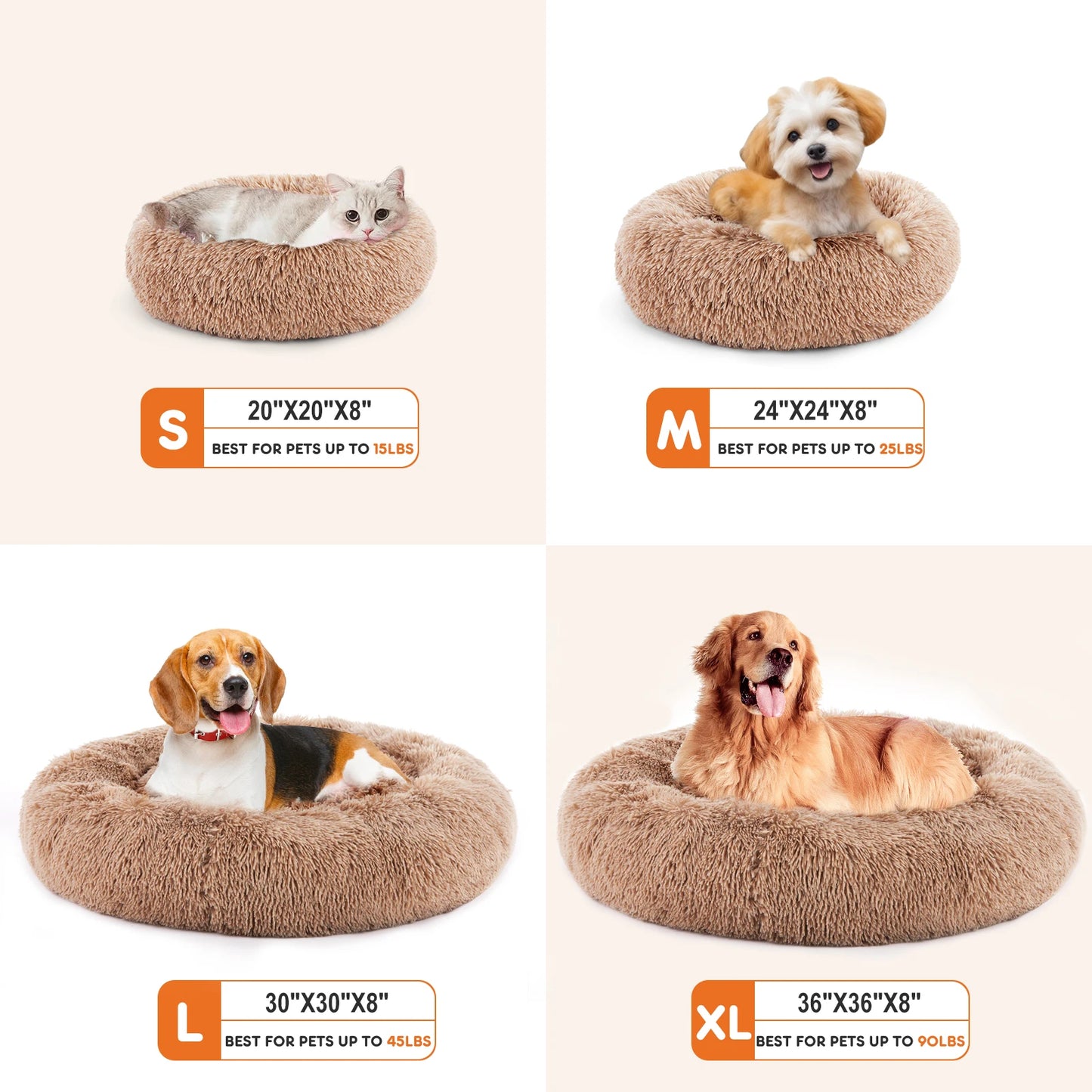 Cama relajante para perros JHK para perros medianos y grandes, lavable, grande, antideslizante, redonda, mullida, de piel sintética