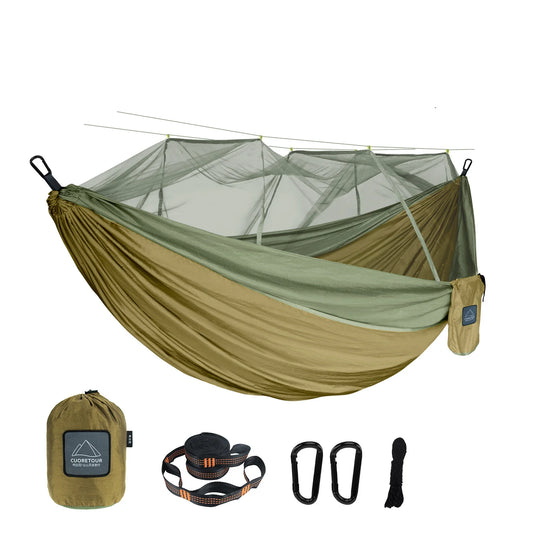 Single and Double Size Nylon Fabric Portable Travel Outdoor Camping Hanging Sleeping  Hammock with Mosquito Net