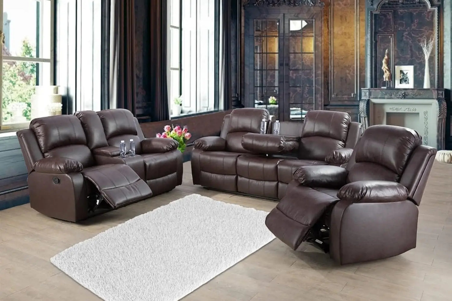 Reclining Sofas Set 3 Pieces Living Room Furniture Sets Leather Recliner Sofa Set Loveseat Chair Furniture Sofa Set