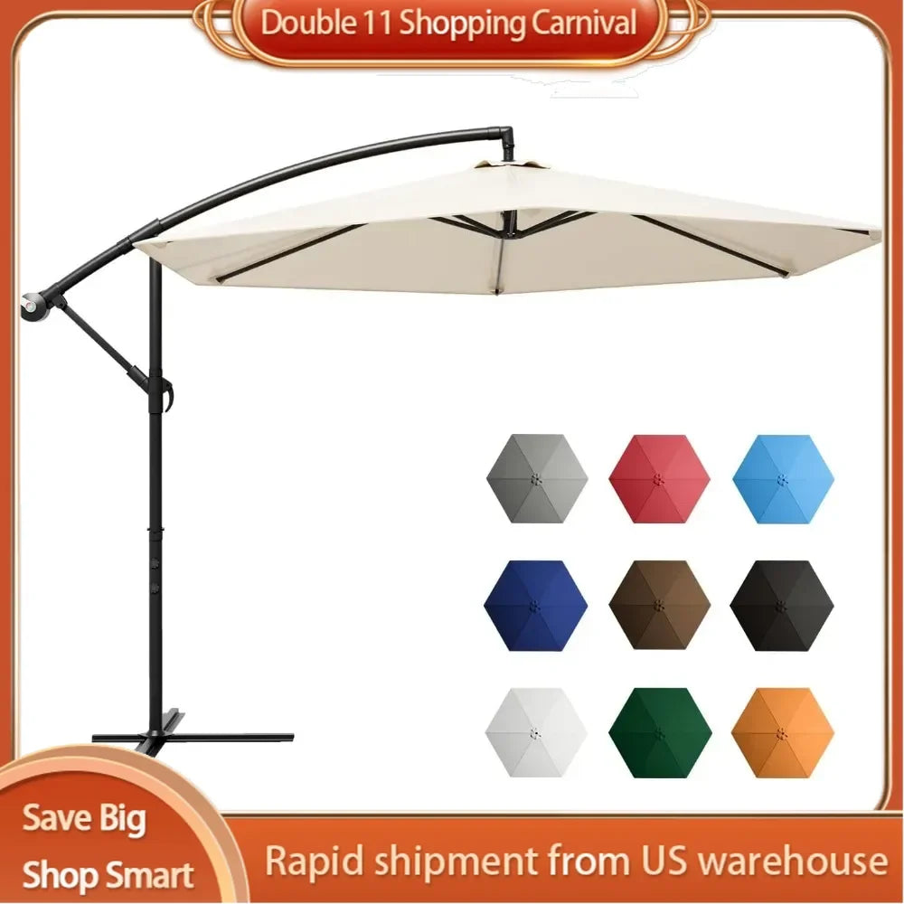 Parasol d'extérieur décalé de 10 pieds, parasol suspendu pour patio, parasol de marché extérieur avec manivelle, parasol de jardin