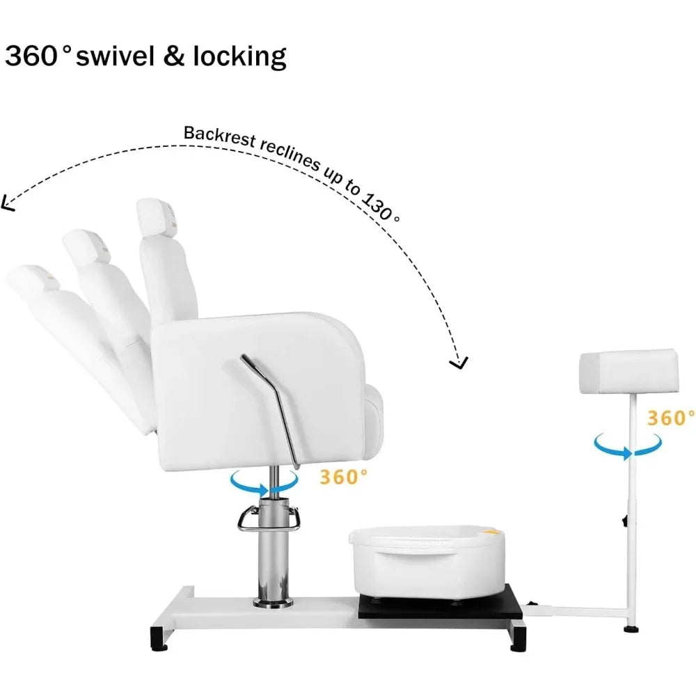 Chaise de pédicure. Station de chaise de pédicure inclinable pour tabouret, chaise de pédicure réglable hydraulique à rotation à 360 ° sans plomberie
