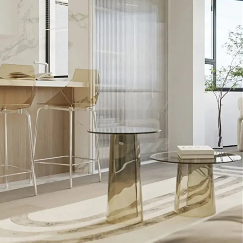 Mesa de centro de acrílico con borde transparente, moderna, minimalista, de cristal, pequeña, circular, de diseño, para habitación de hotel, sala de estar