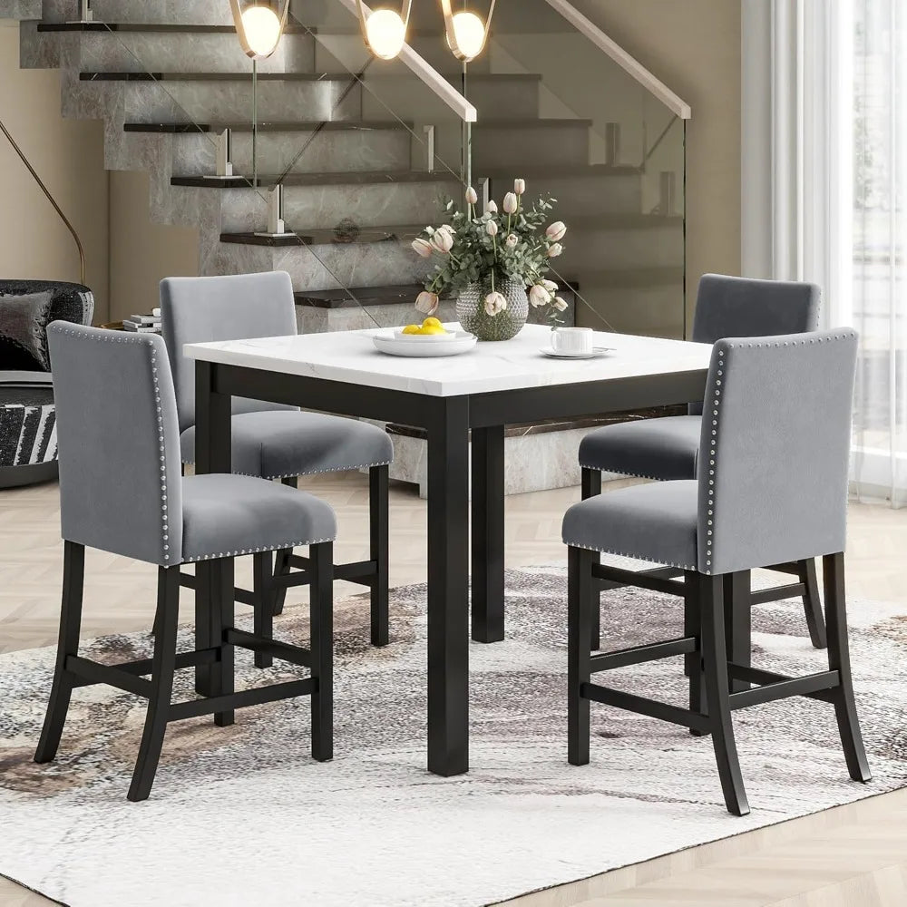 Dining Table Set for 4, Counter Height Dining Table Set, 5 Piece Dining Room Table Set for Kitchen and Living Room Furniture