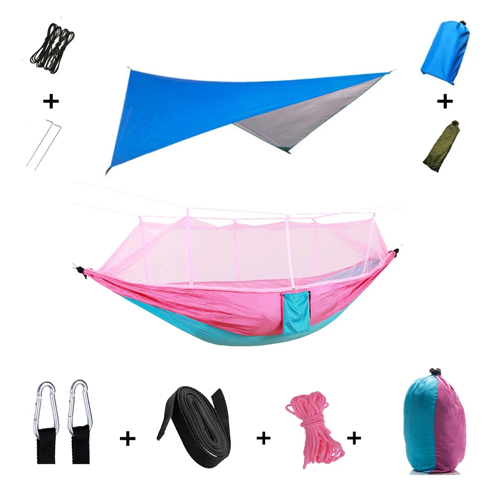 Anti Outdoor Camping Hammock With Mosquito Net And Rain Tent Equipment Supplies Shelters Camp Bed Survival Portable Hammock