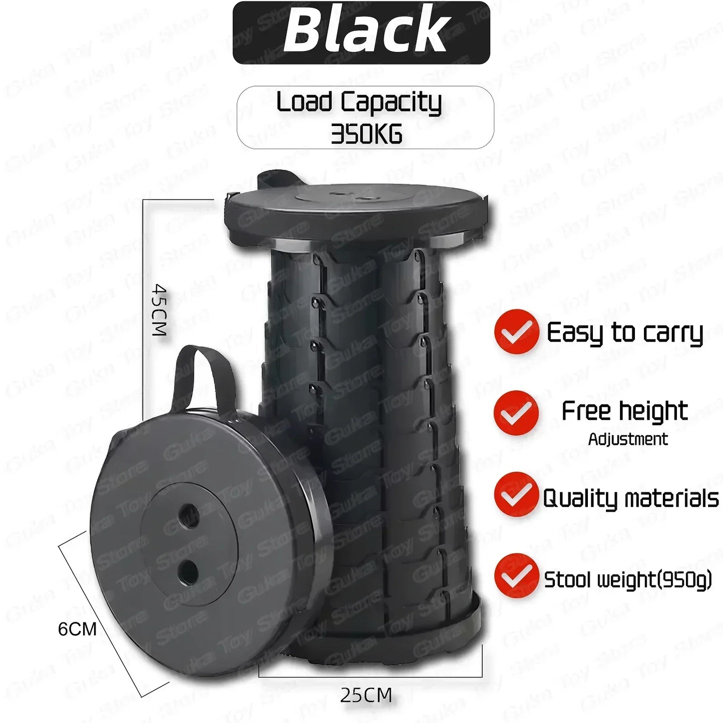 Tabouret pliant robuste et télescopique avec capacité de charge de 400 lb, tabouret rétractable portable pour le camping et la pêche