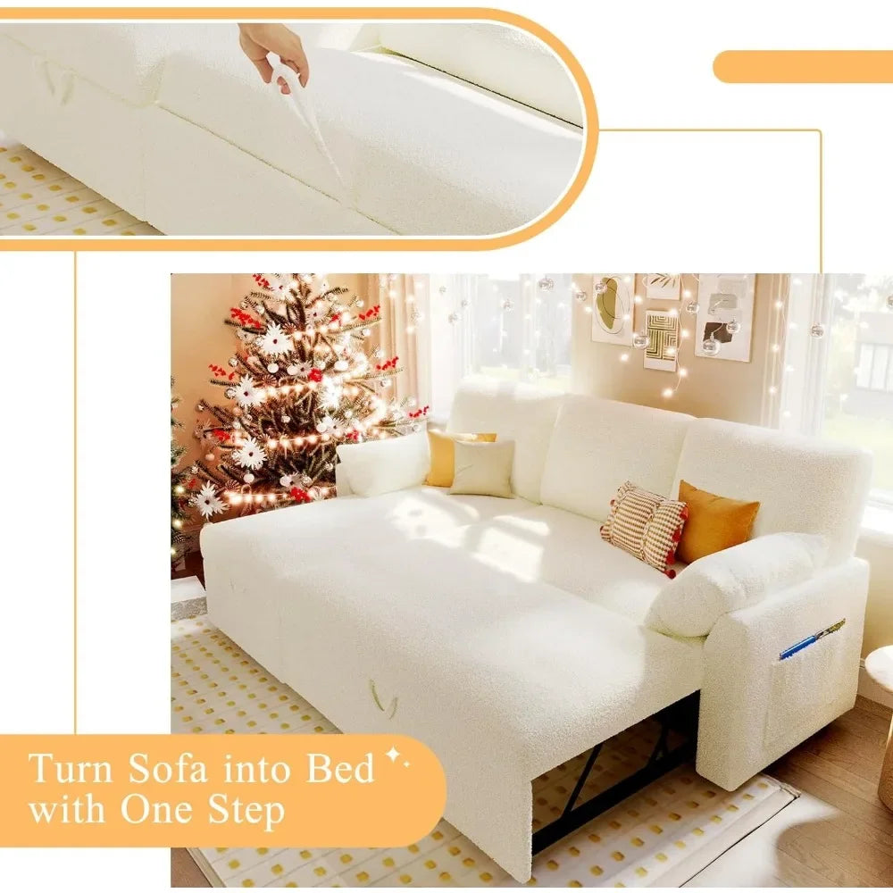 Sofa Bed, Wood Bedframe, for Living Room Bedroom Office, Pull Out Modular Sofa Bed Convertible Living Room Furniture