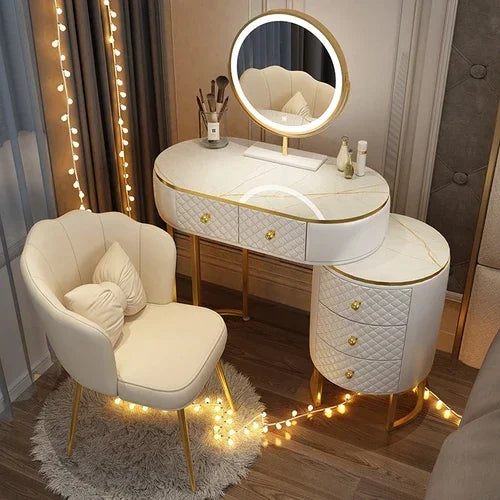 White Women Makeup Vanity Table Drawer Mirror Dresser Stand Makeup Table Storage Cabinet Coiffeuse Miroir Home Furniture