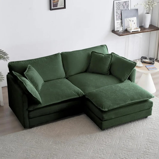 Deep Seat Sectional Sofa Cloud Couch with Ottoman,Modern Chenille Comfy Upholstered Modular Sofa L Shaped Couch