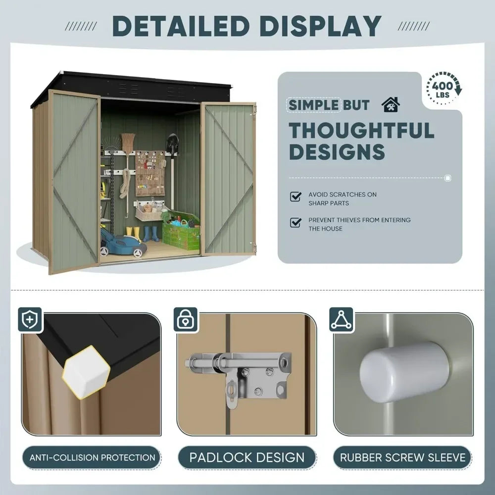 Remise de rangement extérieure de 6 x 8 pi, abris à outils de jardin en métal et maison de rangement extérieure avec toit en pente pour patio, pelouse, arrière-cour