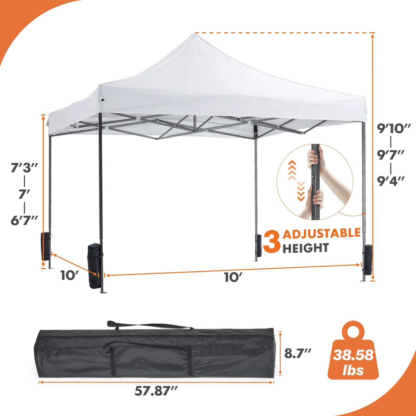 JHK - Carpa plegable para exteriores de 10 x 10 pies, fácil instalación, sombra instantánea, portátil, con bolsas de arena para acampar