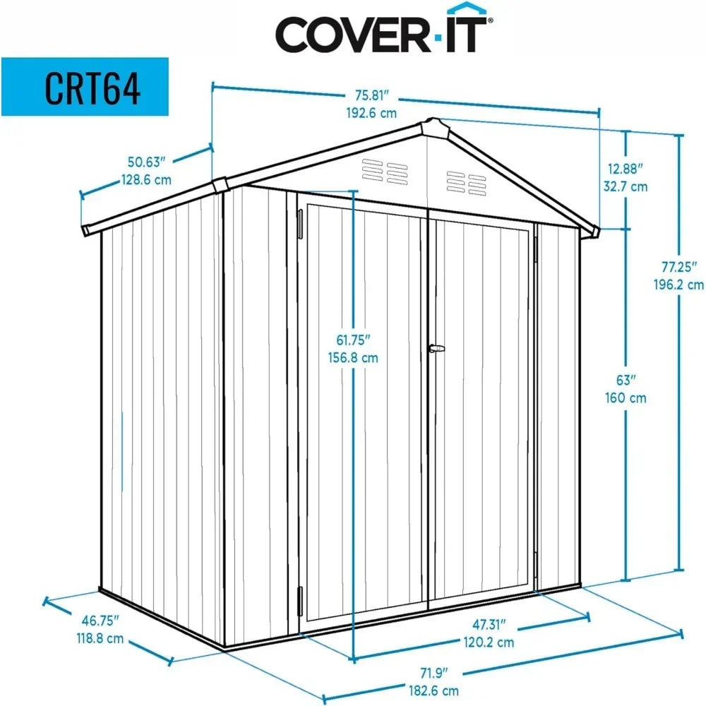 Abri de rangement extérieur en acier galvanisé avec portes battantes verrouillables doubles pour le rangement dans la cour ou sur le patio, abri de rangement en métal 6x4