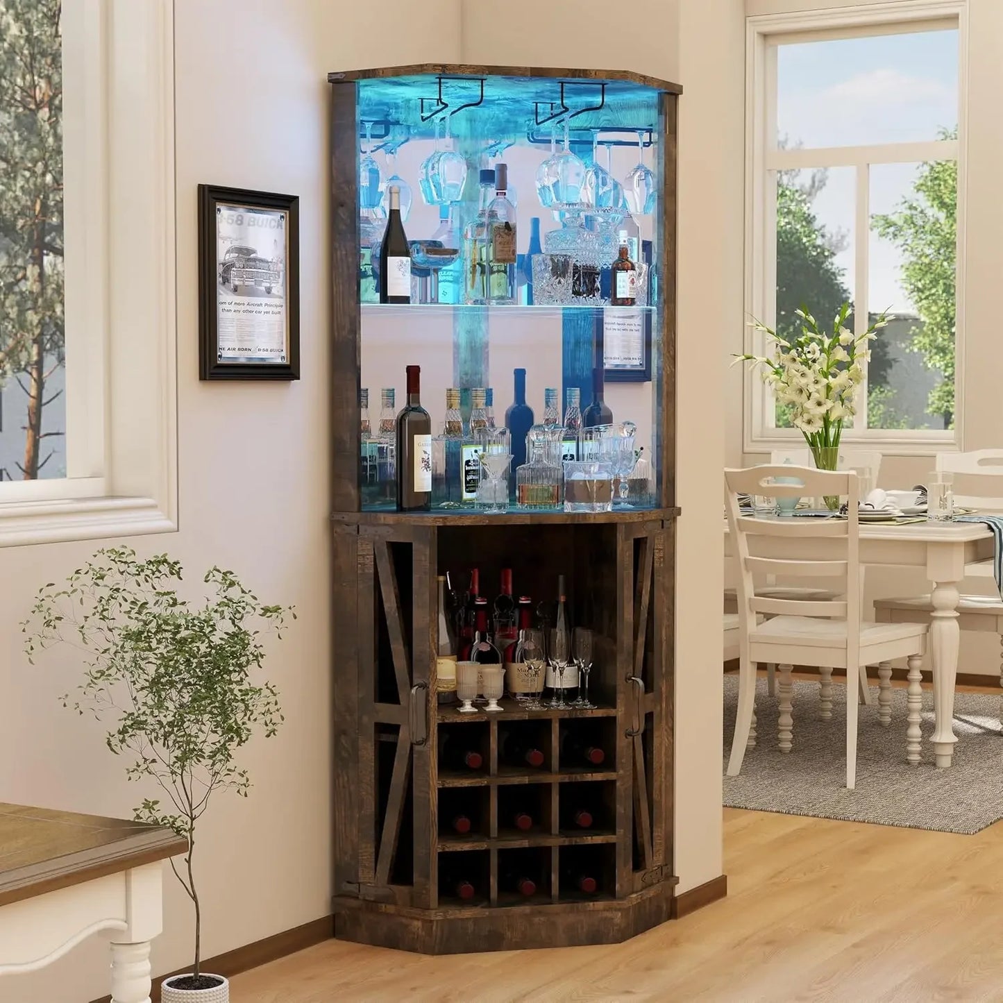 Bar Cabinet, Tall Liquor Cabinet Coffee Bar Cabinet for Home, Display Cabinet Hutch Corner Wine Rack Home Bar Furniture