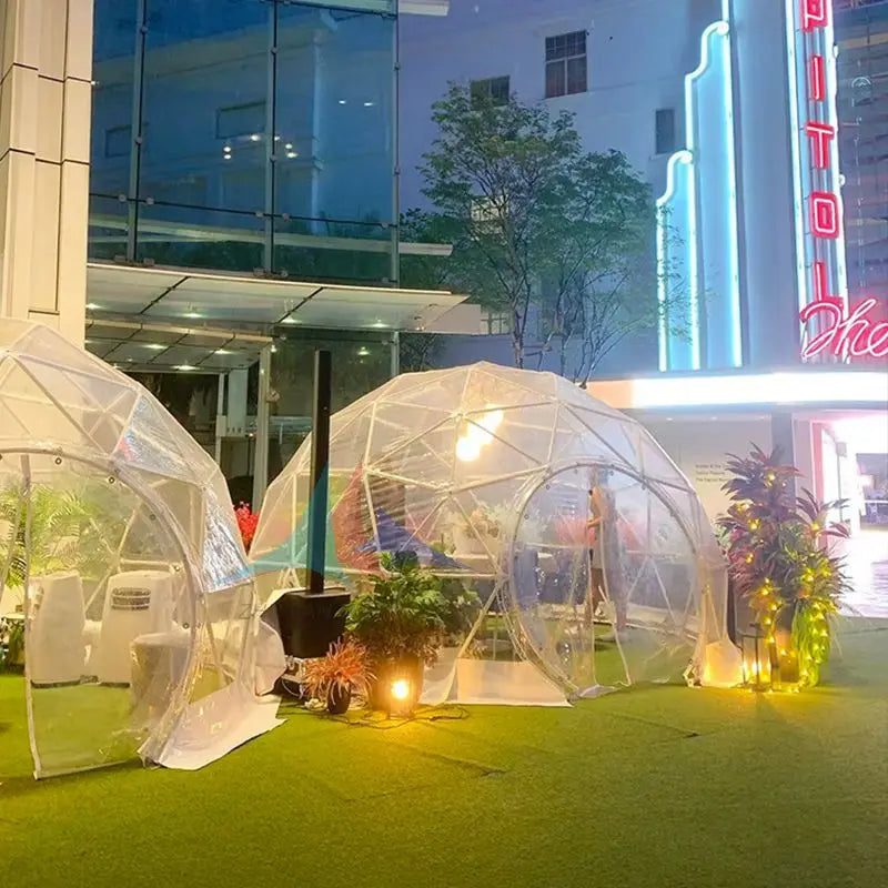 Tente de camping de luxe à dôme géodésique, maison igloo en forme de dôme pour hôtel de plein air, tente à dôme étoilée transparente