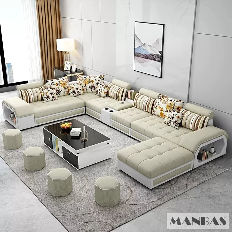 Conjunto de sofás de tela Linlamim, conjunto de sofás para sala de estar con USB y taburetes, sofás grandes de tela en forma de U para muebles del hogar