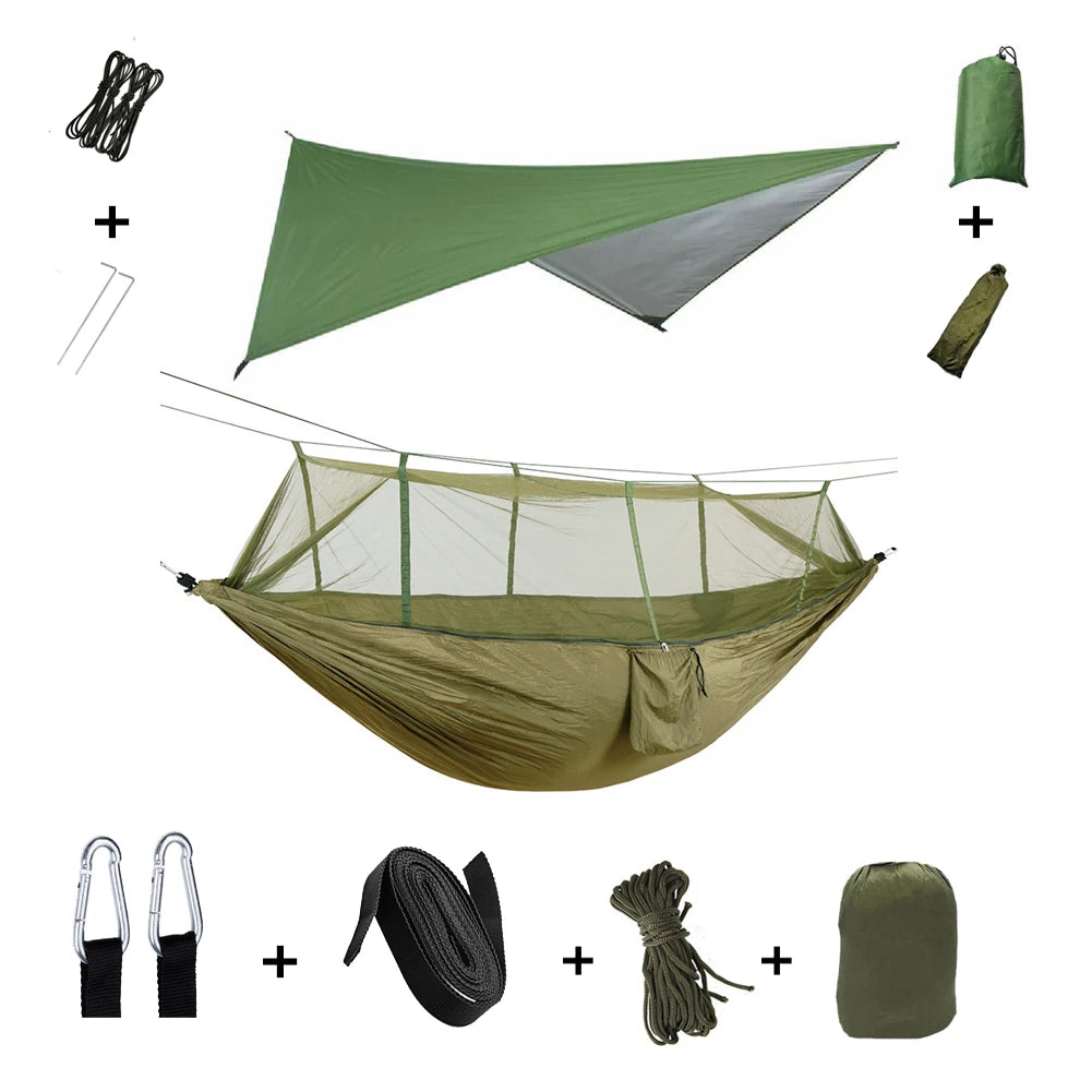 Anti Outdoor Camping Hammock With Mosquito Net And Rain Tent Equipment Supplies Shelters Camp Bed Survival Portable Hammock