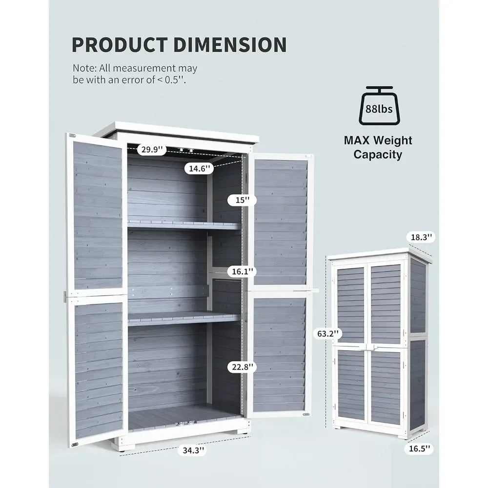 Armoire de rangement extérieure avec 3 étagères, abri de jardin en bois verrouillable à double verrouillage avec toit étanche, abri à outils extérieur