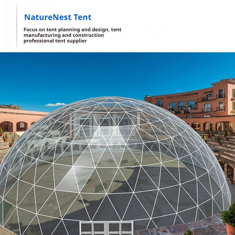 Grande tente dôme géodésique d'exposition commerciale sphérique Tente de camping de luxe Tente de ciel transparente Tente extérieure Location d'événements Yoga