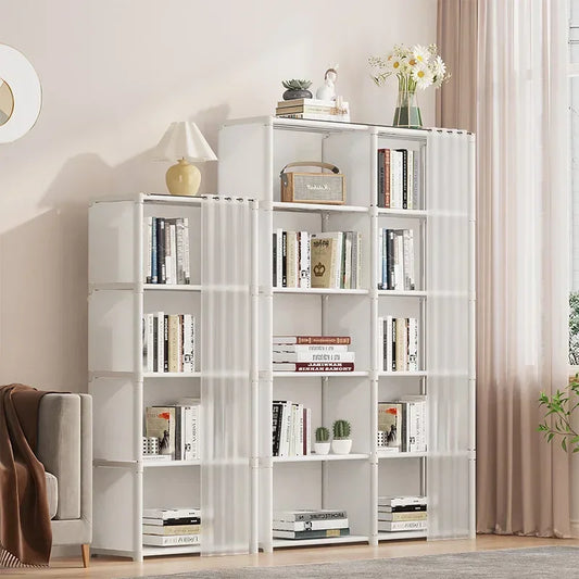 Bookshelves Dust-proof Bookshelf Organizer Storage Rack with Curtains Storage Cabinet Multi-layer Assembly Closet Organizer