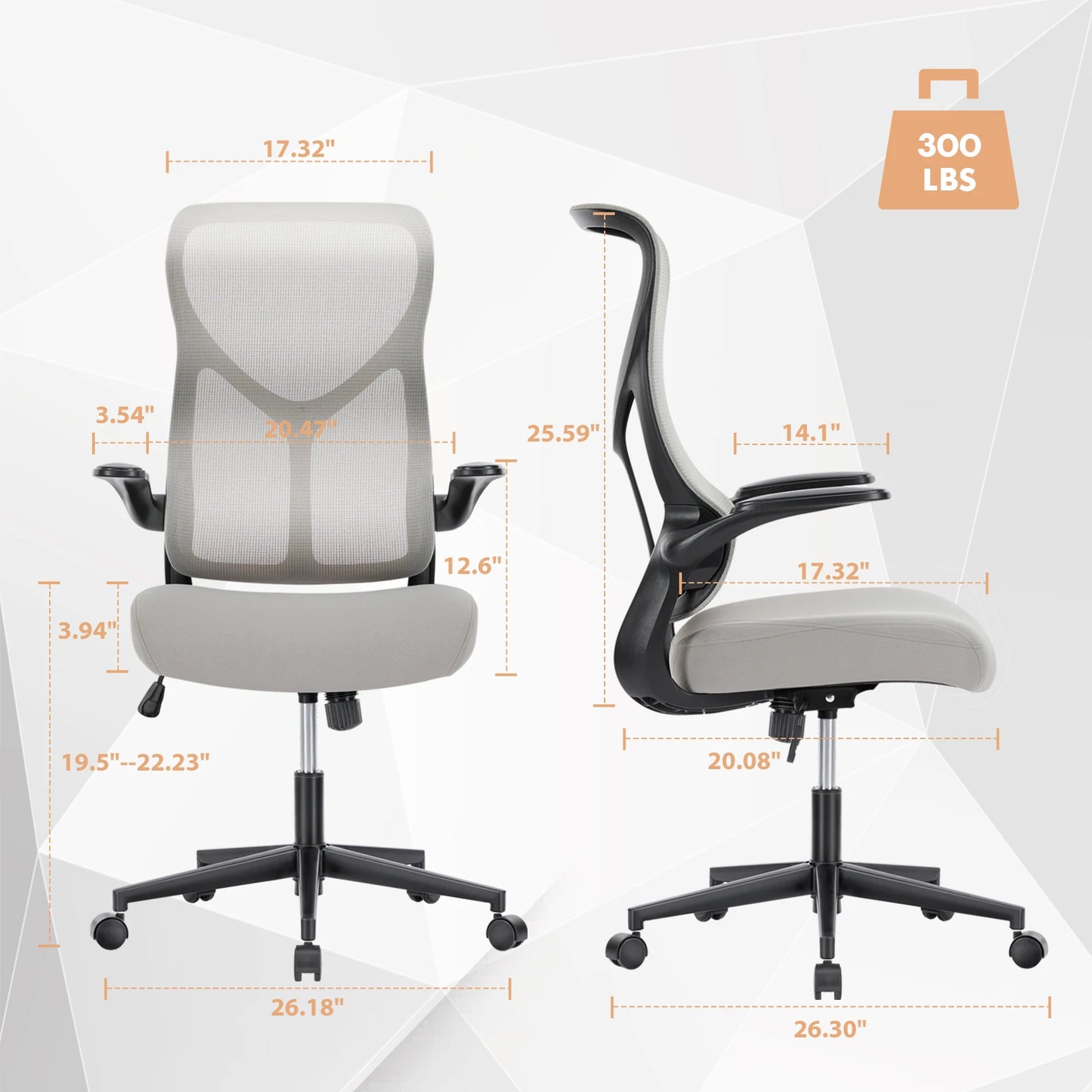 Silla ergonómica de escritorio para computadora con respaldo alto, giratoria, con ruedas y brazos abatibles, con soporte lumbar de malla JHK