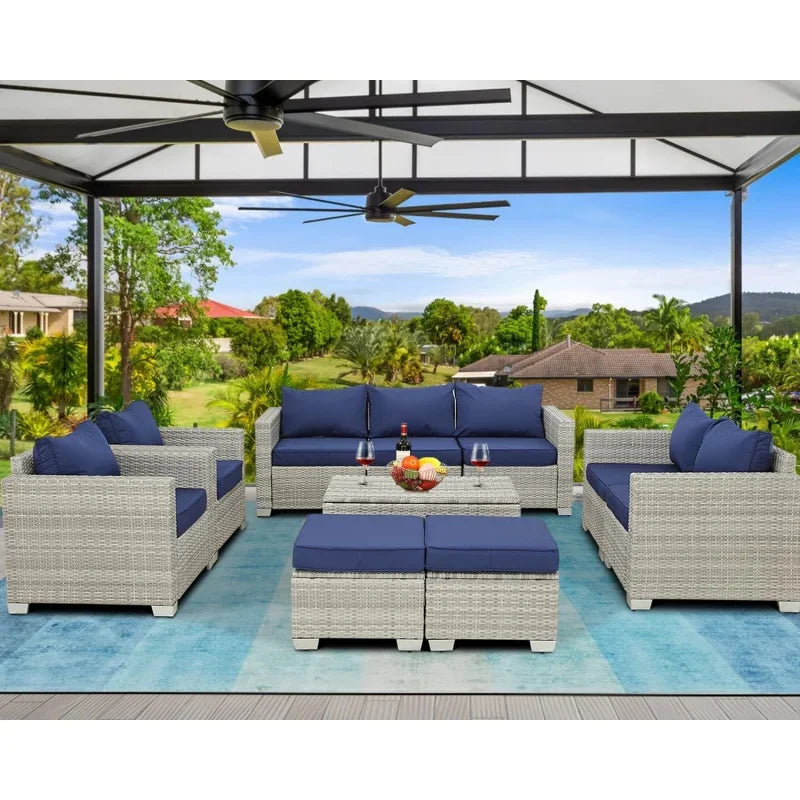 Qoutdoor PE wicker patio furniture rattan sectional loveseat couch set conversation sofa with storage box for balcony lawn a