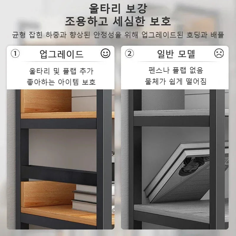 Bookcase Simple Flooring Steel Wood Multi-Layer Living Room Simple Storage Rack Home Bedroom Storage Iron Bookcase Shelves