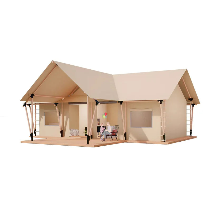 Glamping Farm Camping Base Tente de camping parent-enfant pour 3-4 personnes 2 chambres et 1 salon Villa de vacances de luxe sauvage