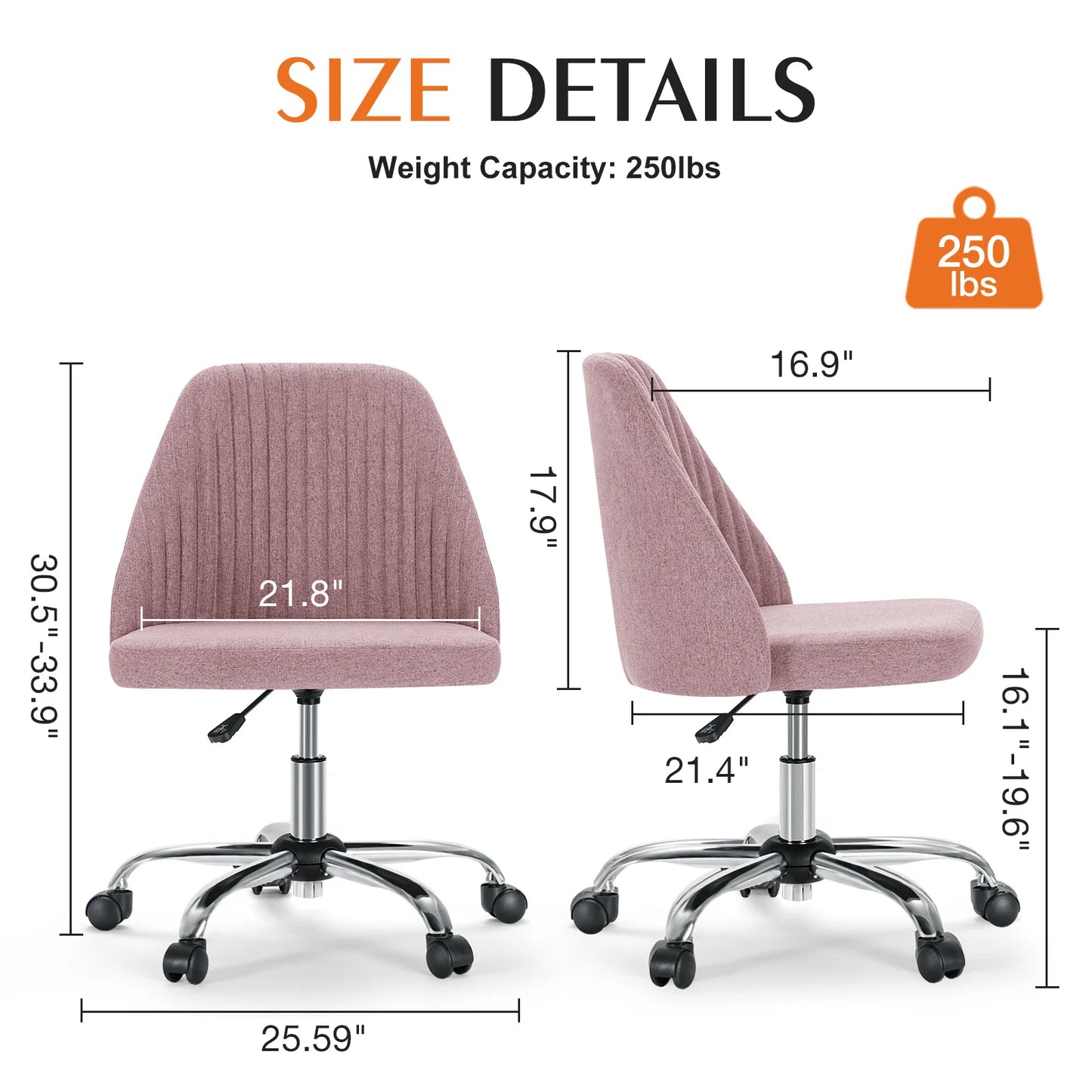 JHK - Silla de escritorio pequeña sin brazos para oficina, bonita silla giratoria con respaldo, moderna silla de tela con ruedas, silla giratoria para juegos en casa