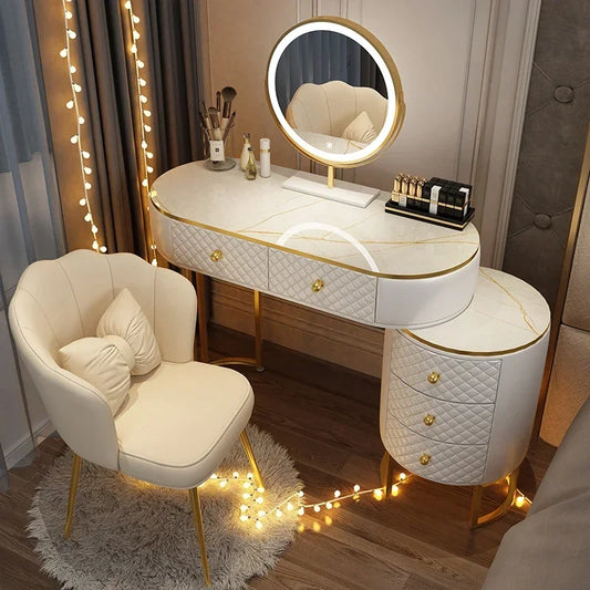 White Women Makeup Vanity Table Drawer Mirror Dresser Stand Makeup Table Storage Cabinet Coiffeuse Miroir Home Furniture