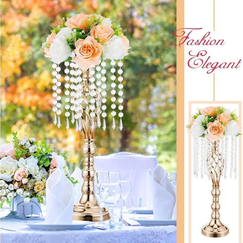 Centros de mesa de boda de cristal dorado, 10 piezas, 21,7 pulgadas para mesas con soporte de candelabro de metal, decoración del hogar, decoración de jarrones