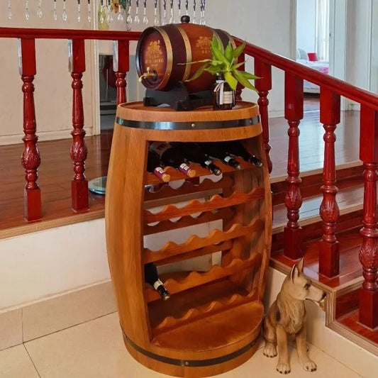 Solid Wood Wine Rack Oak Barrel Modelling Creative Wine Cellar Aesthetic Luxury Display Decoration Retro Shelf Bar Furniture