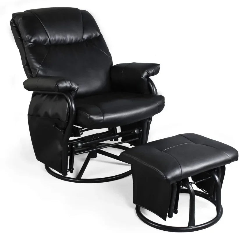 Recliner Chair with Ottoman Living Room Chairs 360 Degree Rotation Leisure and Relaxation Furniture (Black)