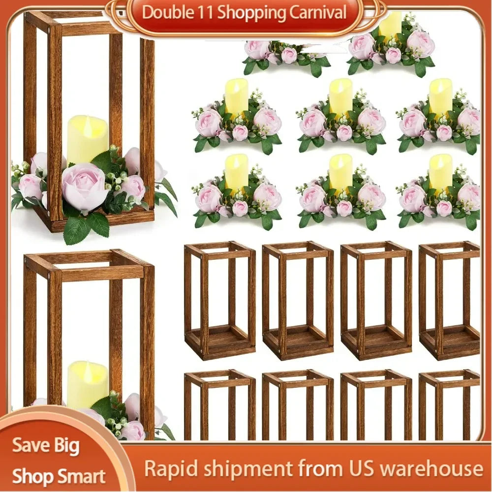 30 piezas de linternas de eucalipto para bodas, centros de mesa, candelabros de madera, velas, rosas para decoraciones de mesa decorativas, regalo de fiesta