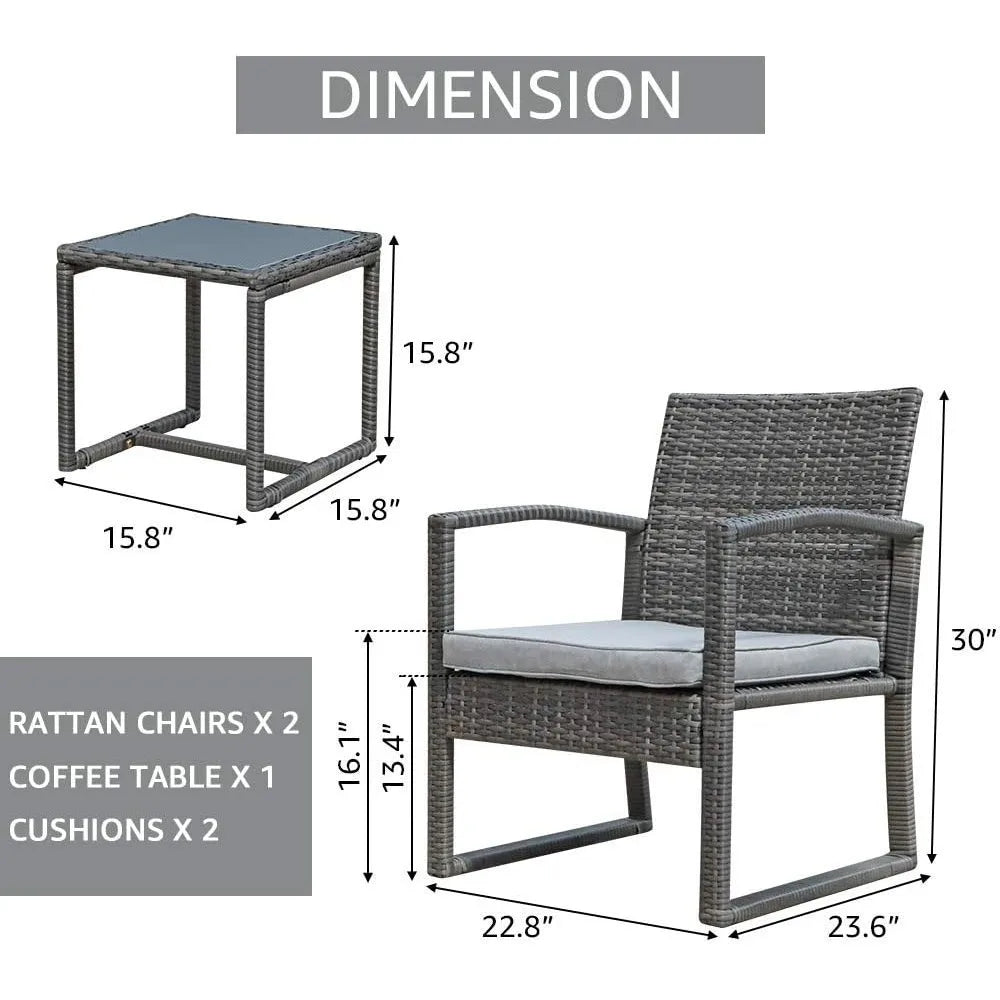 Ensemble de meubles de patio extérieur, 3 pièces, ensemble de bistrot moderne avec table basse, ensemble de meubles de patio extérieur 3 pièces