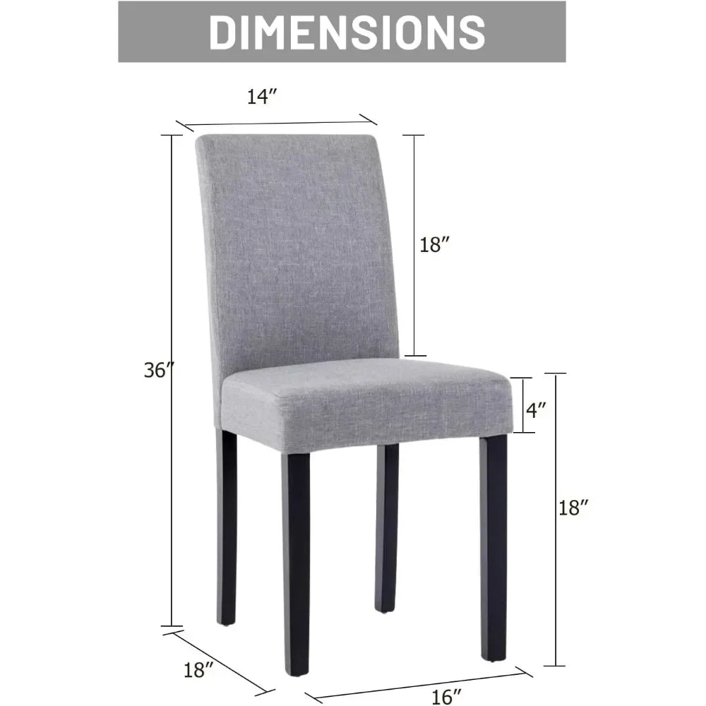 Ensemble de 6 chaises de salle à manger, chaise de cuisine en tissu rembourré de luxe, chaise d'appoint avec dossier rembourré et pieds en bois massif, gris