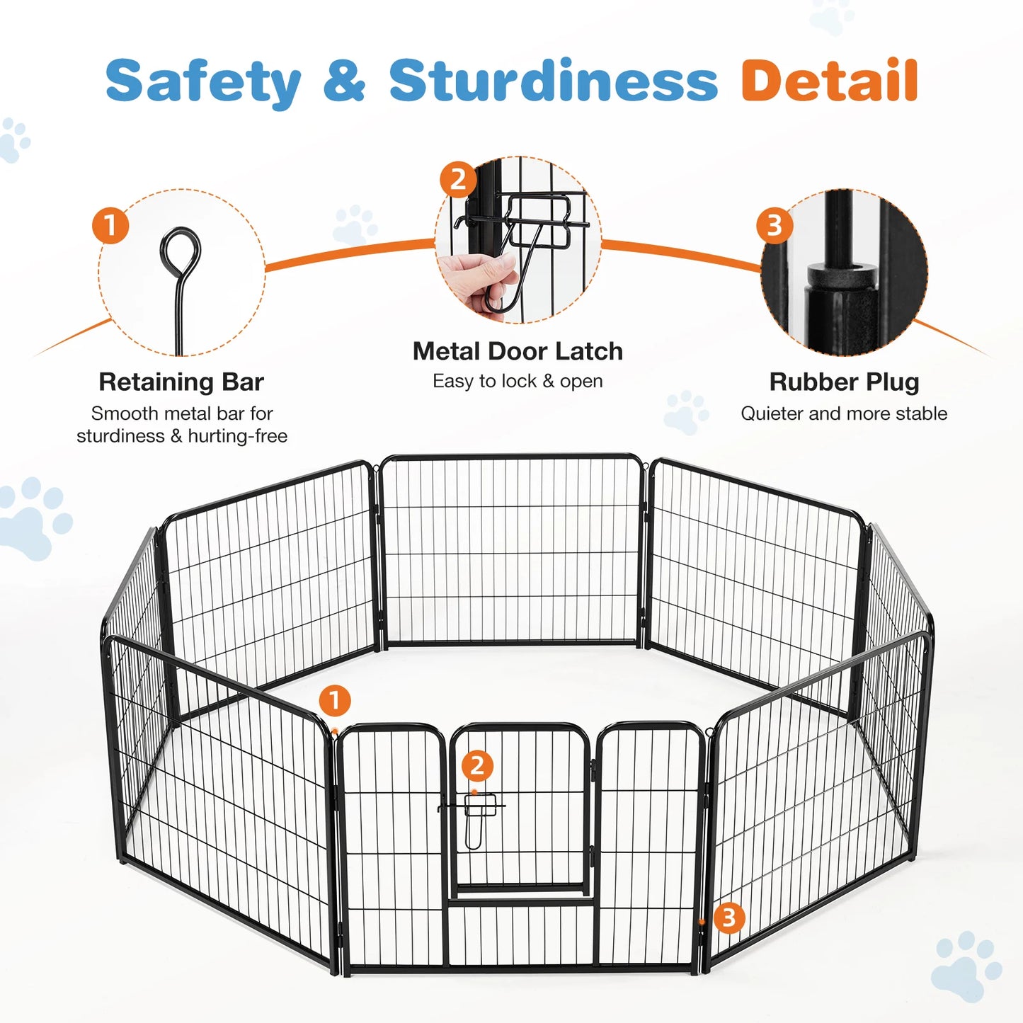 JHK - Parque de juegos para perros de 8 paneles, cerca interior para mascotas, para hacer ejercicio en el patio, jaulas resistentes con puertas, corral de metal para perros para acampar al aire libre