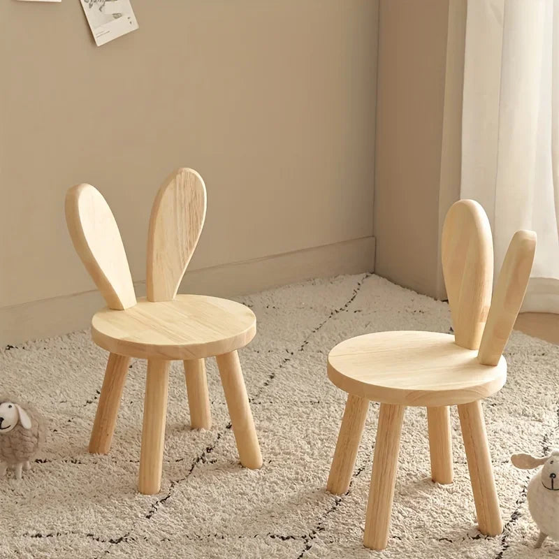 Taburete pequeño creativo de madera maciza con orejas de conejo, taburete pequeño decorativo para niños