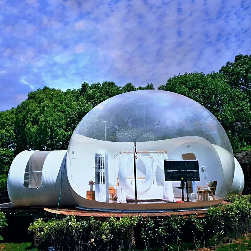 Tente dôme de glamping à bulles transparente gonflable extérieure pour pique-nique, hôtel igloo, tente à bulles transparente gonflable