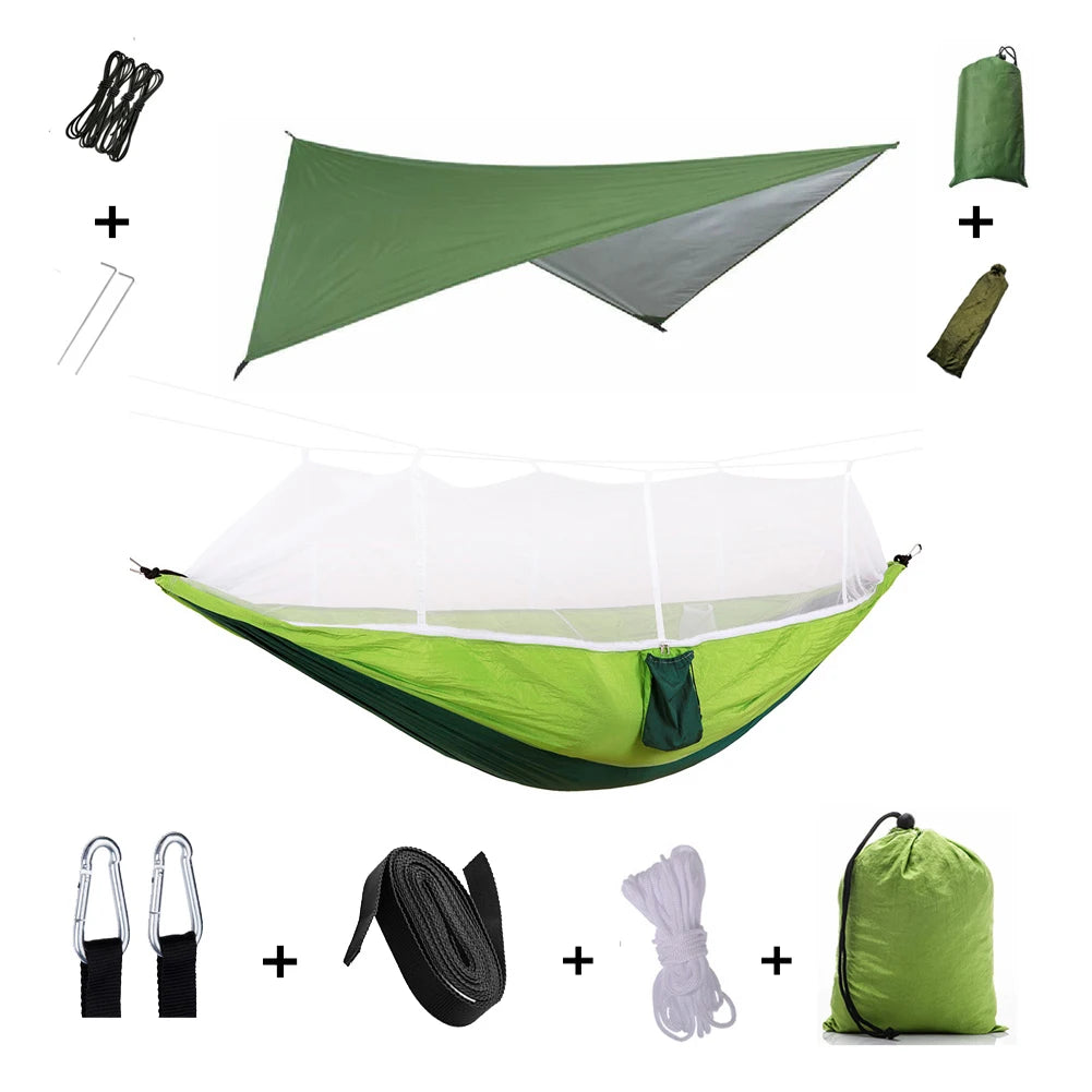 Anti Outdoor Camping Hammock With Mosquito Net And Rain Tent Equipment Supplies Shelters Camp Bed Survival Portable Hammock